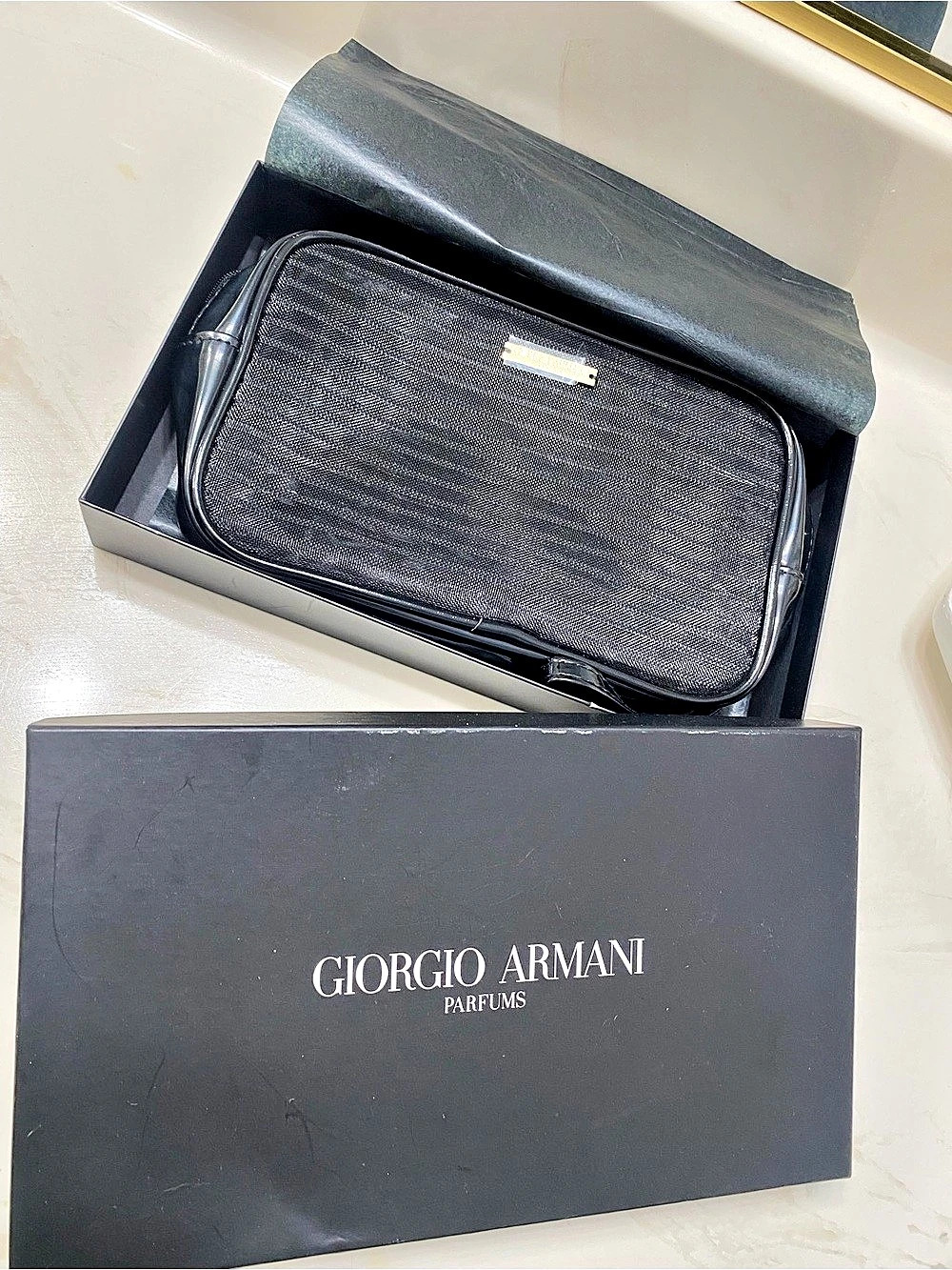 Giorgio Armani Parfums Black Mesh & Patent Trim Cosmetic Pouch